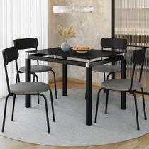 Mesa de Jantar Vidro 100 cm com 4 Cadeiras Preta Star Cinza A04 - D Rossi Mesa de Jantar Vidro 100 cm com 4 Cadeiras Preta Star Cinza A04 - D Rossi