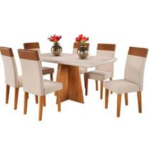 Mesa de Jantar Viena 160x90cm com 6 Cadeiras Turim Tecido Linho Viero