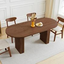 Mesa de jantar Weselon 180 cm oval em madeira com base ripada, nogueira Mesa de jantar Weselon 180 cm oval em madeira com base ripada, nogueira