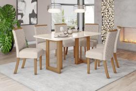 Mesa de Jantar Yara 180 C. Vidro 6 Cad. Malu Linho - Henn