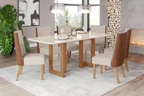 Mesa de Jantar Yara 200 C. Vidro 6 Cad. Anne Caramelo/Linho - Henn Mesa de Jantar Yara 200 C. Vidro 6 Cad. Anne Caramelo/Linho - Henn