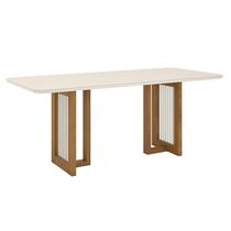 Mesa de Jantar Yara 200 cm Canto Arredondado com Vidro Nature Off White - Henn