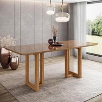 Mesa de Jantar Yara Ambiente 200 cm Canto Arredondado com Vidro Nature Henn Mesa de Jantar Yara Ambiente 200 cm Canto Arredondado com Vidro Nature Henn