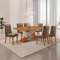 Mesa de Jantar Yasmin 180 cm Tampo MDF Canto copo Laminado com 6 Cadeiras Moderna Mobília Mesa de Jantar Yasmin 180 cm Tampo MDF Canto copo Laminado com 6 Cadeiras Moderna Mobília