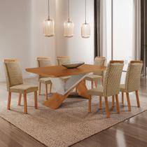 Mesa de Jantar Yasmin 180 cm Tampo MDF Laminado Canto copo com 6 Cadeiras Aline Mesa de Jantar Yasmin 180 cm Tampo MDF Laminado Canto copo com 6 Cadeiras Aline