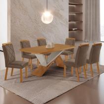 Mesa De Jantar Yasmin 180 Mdf Laminado E 6 Cadeiras Melissa Veludo Capuccino/naturale/off White Mesa De Jantar Yasmin 180 Mdf Laminado E 6 Cadeiras Melissa Veludo Capuccino/naturale/off White