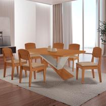 Mesa de Jantar Yasmin 180 Tampo MDF Laminado Canto Copo e 6 Cadeiras Copper