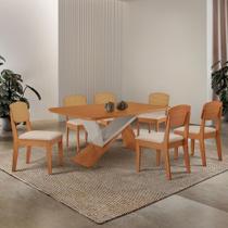 Mesa de Jantar Yasmin 180 Tampo MDF Laminado Canto Copo e 6 Cadeiras Copper Premium