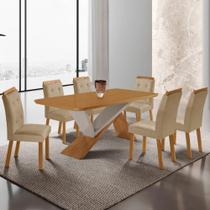 Mesa De Jantar Yasmin 180cm Tampo Mdf Com 6 Cadeiras Carol Turim 07/naturale /off White