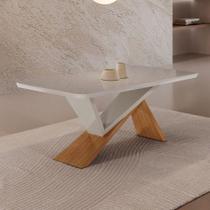 Mesa De Jantar Yasmin 180cm Tampo Mdf Moderna Mobília Naturalle /off White /serig. Off