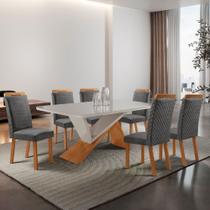 Mesa de Jantar Yasmin 180cm Tampo MDF Vidro Canto Copo com 6 Cadeiras Aline Moderna Mobília Mesa de Jantar Yasmin 180cm Tampo MDF Vidro Canto Copo com 6 Cadeiras Aline Moderna Mobília