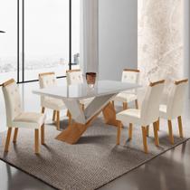 Mesa de Jantar Yasmin 180cm Tampo MDF Vidro Canto Copo com 6 Cadeiras Carol Mesa de Jantar Yasmin 180cm Tampo MDF Vidro Canto Copo com 6 Cadeiras Carol