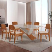 Mesa de Jantar Yasmin 180cm Tampo MDF Vidro Canto Copo com 6 Cadeiras Copper - Modera Mobília Mesa de Jantar Yasmin 180cm Tampo MDF Vidro Canto Copo com 6 Cadeiras Copper - Modera Mobília