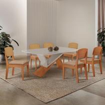 Mesa de Jantar Yasmin 180cm Tampo MDF Vidro Canto Copo com 6 Cadeiras Copper Premium