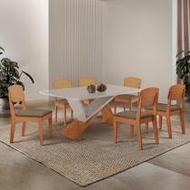 Mesa de Jantar Yasmin 180cm Tampo MDF Vidro Canto Copo com 6 Cadeiras Copper Premium