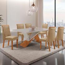 Mesa de Jantar Yasmin 180cm Tampo MDF Vidro Canto Copo com 6 Cadeiras Yasmin