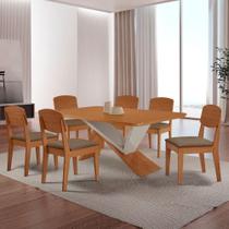 Mesa De Jantar Yasmin Tampo Laminado Canto Copo E 6 Cadeiras Veludo Capuccino/naturale/off White - MODERNA