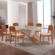 Mesa De Jantar Yasmin Tampo Vidro Canto Copo Com 6 Cadeiras Veludo Creme /nat/off/serig. Off - MODERNA Mesa De Jantar Yasmin Tampo Vidro Canto Copo Com 6 Cadeiras Veludo Creme /nat/off/serig. Off - MODERNA