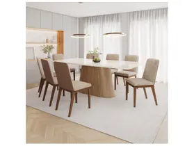 Mesa de Jantar8 Cadeiras Retangular Tampo de Vidro Henn Olívia Mesa de Jantar8 Cadeiras Retangular Tampo de Vidro Henn Olívia