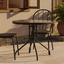 Mesa De Jardim Redonda 4 Lugares Em Aco 80x70cm Cinza Mesa De Jardim Redonda 4 Lugares Em Aco 80x70cm Cinza