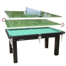 Mesa de Jogo 3x1 PANO VERDE (Bilhar / Tenis de Mesa / Botão) PROCÓPIO COM TAMPO E KIT DE JOGOS Mesa de Jogo 3x1 PANO VERDE (Bilhar / Tenis de Mesa / Botão) PROCÓPIO COM TAMPO E KIT DE JOGOS