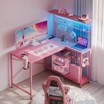 Mesa de Jogos Bestier Carbon Fiber Pink 42" com Tomadas Elétricas