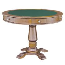 Mesa de Jogos Carteado 4 Lugares Victoria Redonda Tampo Reversível com Gavetas e Porta Copos Amêndoa G36 - Gran Belo