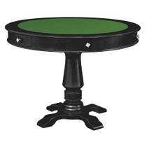 Mesa de Jogos Carteado 4 Lugares Victoria Redonda Tampo Reversível com Gavetas e Porta Copos Preto Fosco G36 - Gran Belo