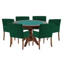Mesa de Jogos Carteado Redonda Montreal Tampo Reversível Imbuia com 6 Cadeiras Vicenza Verde G36 G15 - Gran Belo