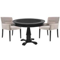 Mesa de Jogos Carteado Redonda Victoria Tampo Reversível Preto com 2 Cadeiras Vicenza Suede Nude G36 G15 - Gran Belo
