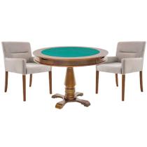 Mesa de Jogos Carteado Victoria Redonda Tampo Reversível Amêndoa com 2 Cadeiras Vicenza Suede Nude G36 G15 - Gran Belo