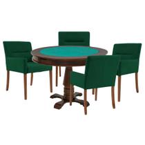 Mesa de Jogos Carteado Victoria Redonda Tampo Reversível Imbuia com 4 Cadeiras Vicenza Suede Verde G36 G15 - Gran Belo
