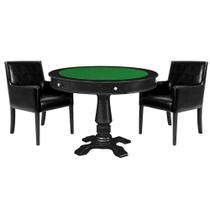 Mesa de Jogos Carteado Victoria Redonda Tampo Reversível Preto com Kit 2 Cadeiras Liverpool PU Preto Liso G36 G15 - Gran Belo Mesa de Jogos Carteado Victoria Redonda Tampo Reversível Preto com Kit 2 Cadeiras Liverpool PU Preto Liso G36 G15 - Gran Belo