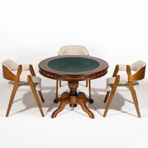 Mesa de Jogos Redonda 140cm New Orleans M04 com 03 Cadeiras Estofadas Suran Linho Bege - Lyam Decor