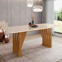 Mesa de Madeira Adriana com Vidro Nature/Off White Sc46 - Henn