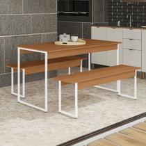 Mesa de Madeira com 2 Bancos Harley Canela/Branco Brilho - Kappesberg Mesa de Madeira com 2 Bancos Harley Canela/Branco Brilho - Kappesberg