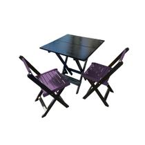 Mesa de Madeira Dobrável Preto 70x70 com 2 Cadeiras Dobráveis Roxo Mesa de Madeira Dobrável Preto 70x70 com 2 Cadeiras Dobráveis Roxo