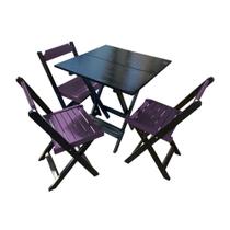 Mesa de Madeira Dobrável Preto 70x70 com 3 Cadeiras Dobráveis Roxo Mesa de Madeira Dobrável Preto 70x70 com 3 Cadeiras Dobráveis Roxo