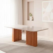 Mesa de Madeira Ester 180 com Vidro Cinamomo/Off White - Cimol Mesa de Madeira Ester 180 com Vidro Cinamomo/Off White - Cimol