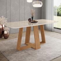 Mesa de Madeira Lins com Vidro Canto Arredondado Nature/Off White Sc95 - Henn Mesa de Madeira Lins com Vidro Canto Arredondado Nature/Off White Sc95 - Henn