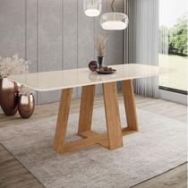 Mesa de Madeira Lins com Vidro Canto Arredondado Nature/Off White Sc96 - Henn