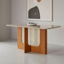 Mesa de Madeira Louise 160 com Vidro Cinamomo/Off White - Cimol Mesa de Madeira Louise 160 com Vidro Cinamomo/Off White - Cimol