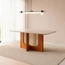 Mesa de Madeira Louise 180 com Vidro Cinamomo/Off White - Cimol Mesa de Madeira Louise 180 com Vidro Cinamomo/Off White - Cimol