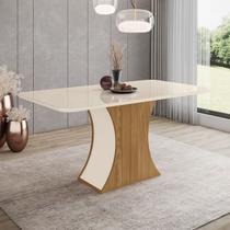 Mesa de Madeira Luiza com Vidro Sc15 Nature/Off White - Henn Mesa de Madeira Luiza com Vidro Sc15 Nature/Off White - Henn
