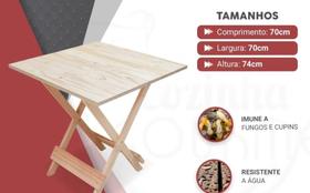 Mesa de Madeira Maciça Tampo 70 x 70 Dobrável Sem Pintura