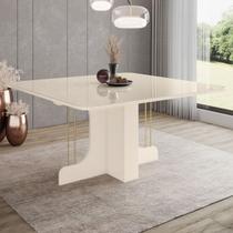 Mesa de Madeira Mavi com Vidro Canto Arredondado Off White Sc102 - Henn