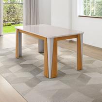 Mesa de Madeira Opera 160 Cm com Vidro Naturalle/Off White - Móveis Bechara
