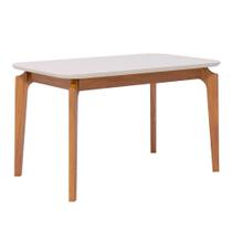 Mesa de Madeira Para Sala de Jantar Tampo MDF/Vidro Temperado 1,30 Off White Ficus Natuame Mesa de Madeira Para Sala de Jantar Tampo MDF/Vidro Temperado 1,30 Off White Ficus Natuame