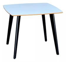 Mesa de Madeira Quadrada Especial de 90cm com Pernas na Cor Preta com Niveladores de Altura e Tampo na cor Branco
