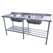 Mesa de Manipulação Mod.6816 Imeca - 2,00 X 0,70 Inox 430 C/ Grade e 2 Cubas 50x40x25